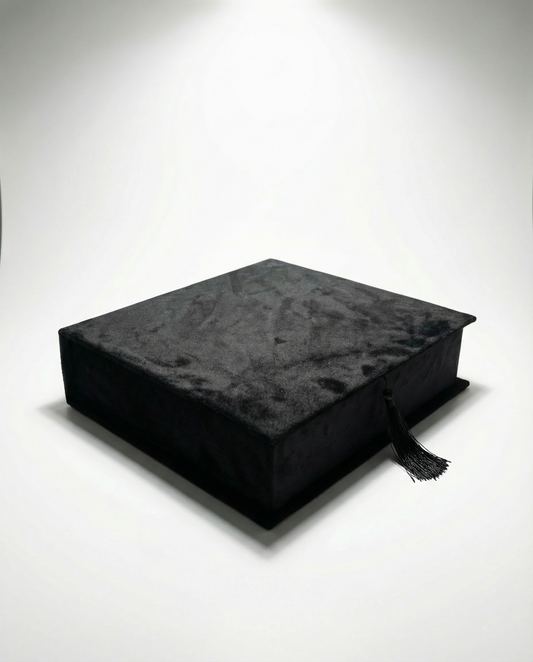 coffret cadeau black en mdf avec tissu mobra et accessoires religieux