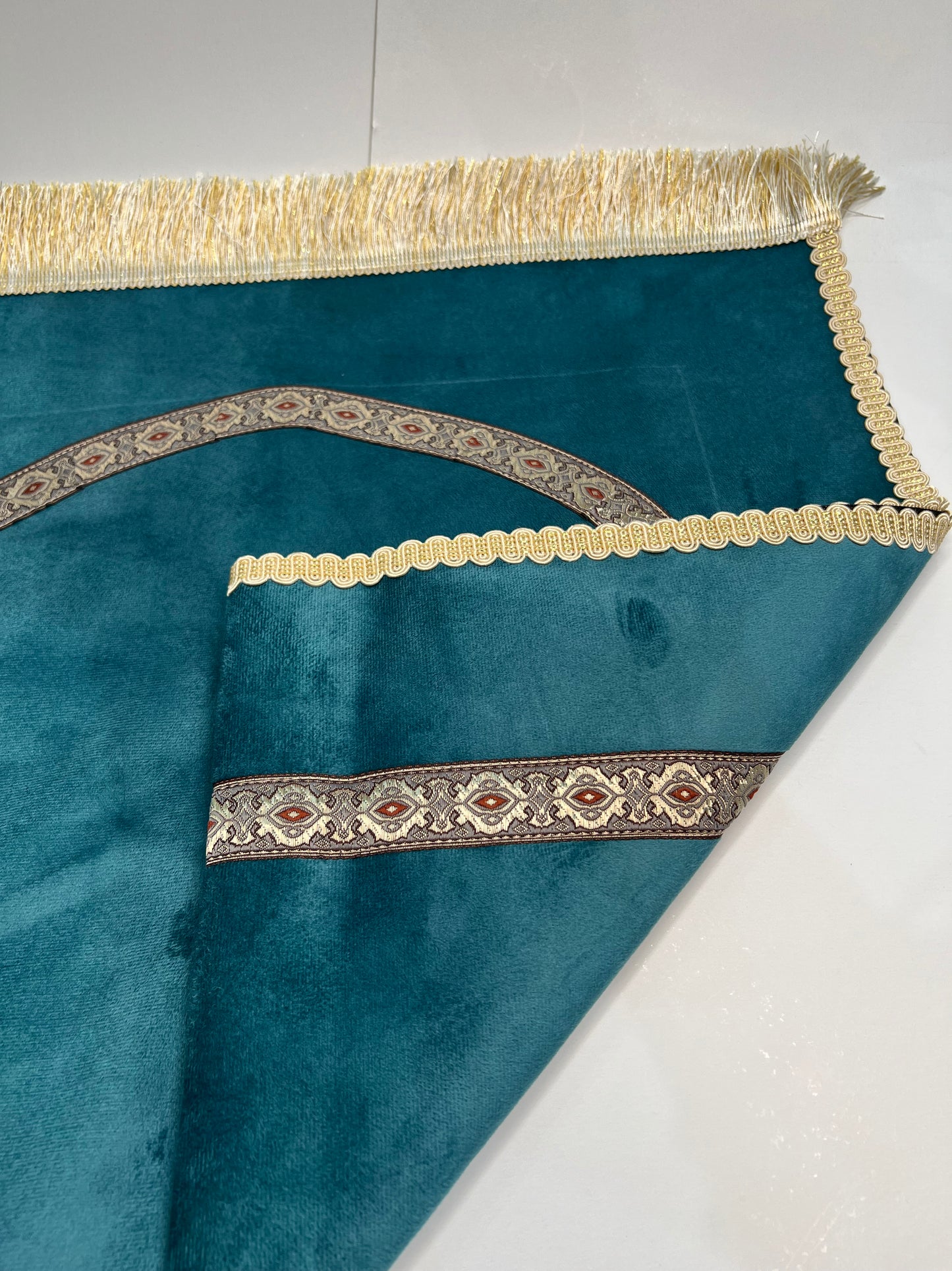 tapis de prière bab mansour turquoise foncé velours maroc