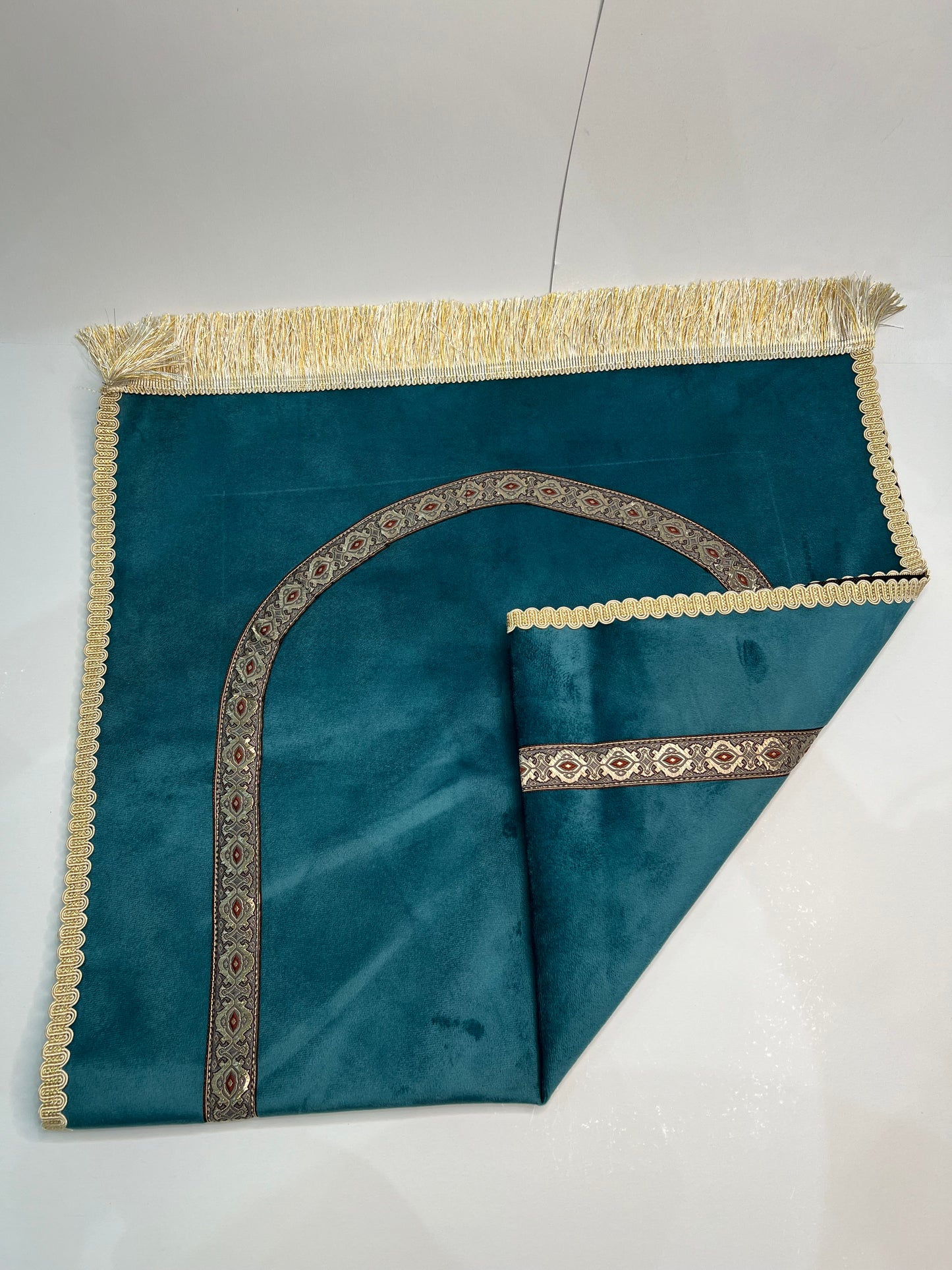 tapis de prière bab mansour turquoise foncé velours maroc