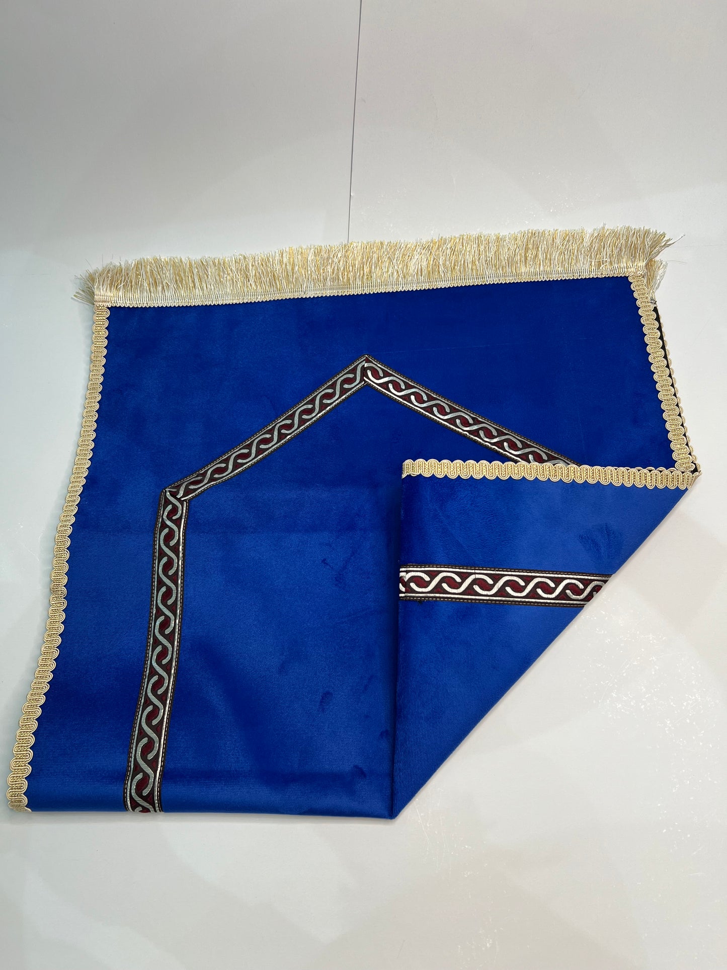 tapis de prière bab mansour bleu royal velours maroc