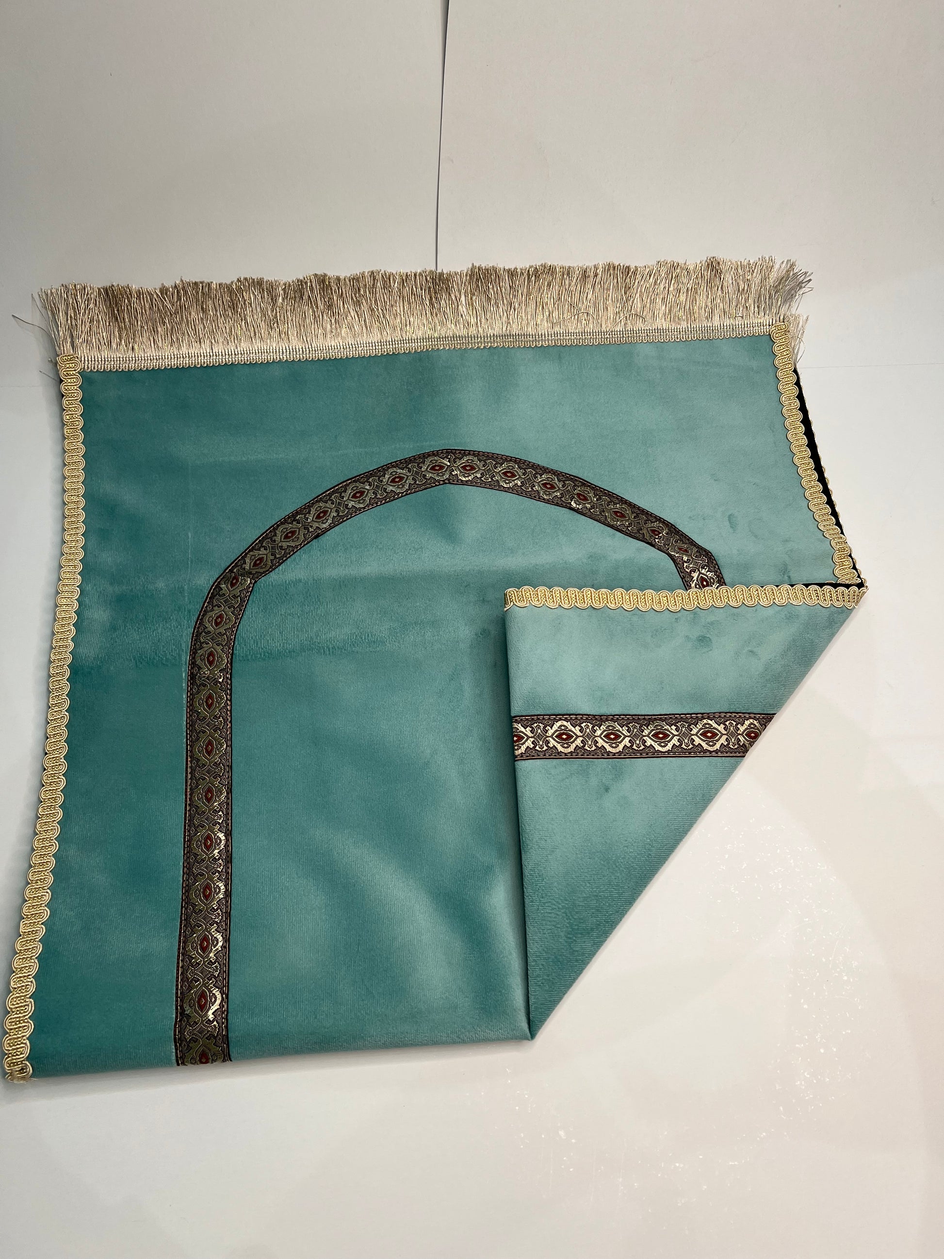 tapis de prière bab mansour turquoise clair velours maroc