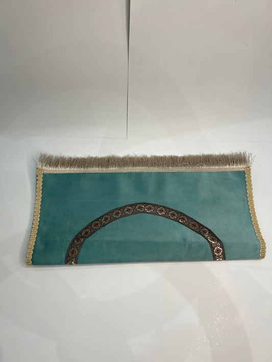 tapis de prière bab mansour turquoise clair velours maroc