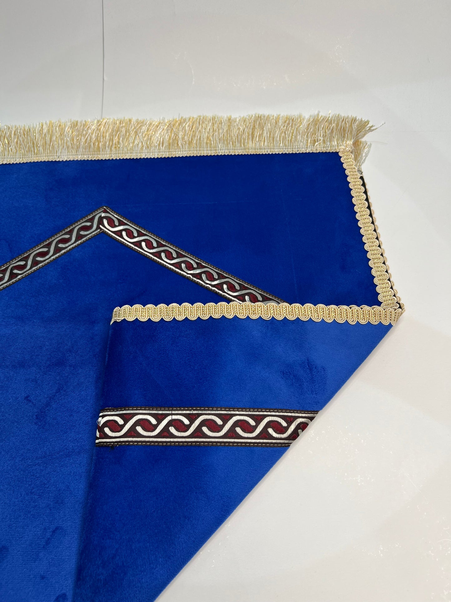 tapis de prière bab mansour bleu royal velours maroc