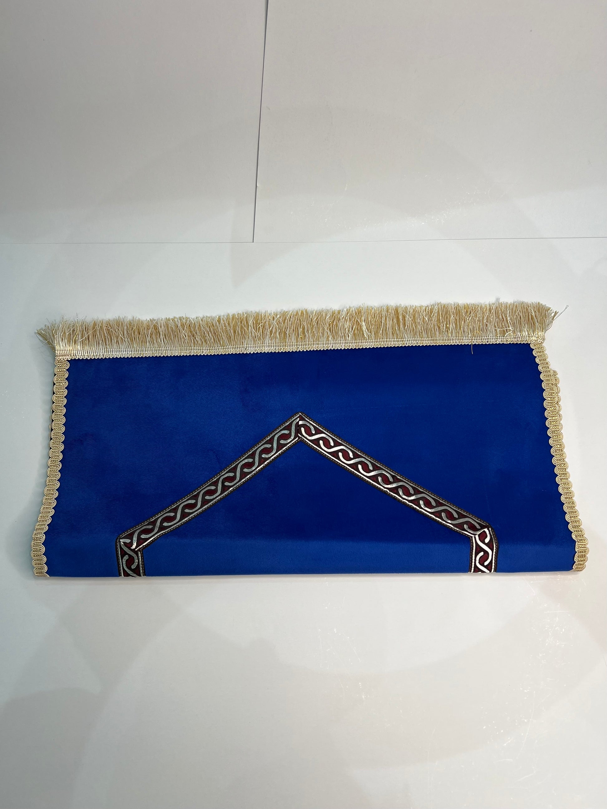 tapis de prière bab mansour bleu royal velours maroc