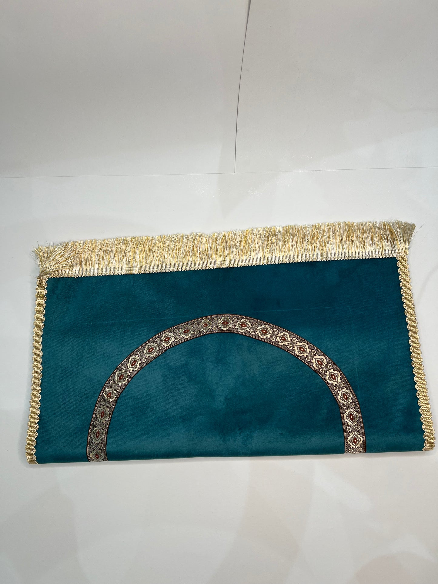 tapis de prière bab mansour turquoise foncé velours maroc